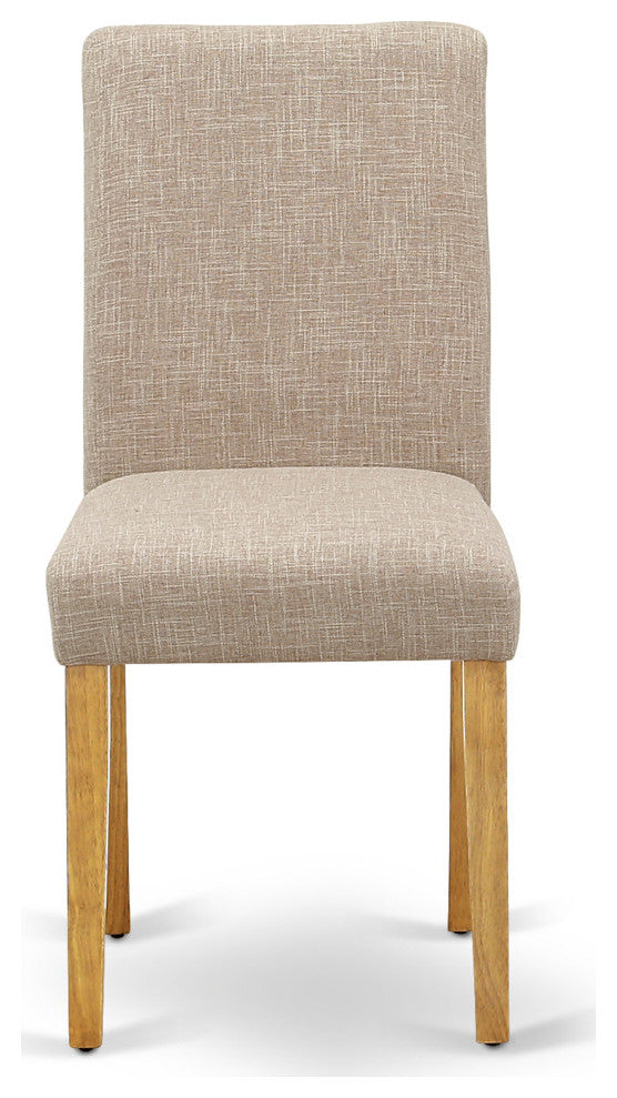 5Pc Square 36" Table And Four Parson Chair, Oak Leg And Linen Fabric Light Fawn