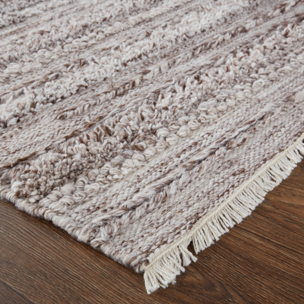 Weave & Wander Akton Shag Rug, Ivory/Rustic Brown, 2ft x 3ft Rug