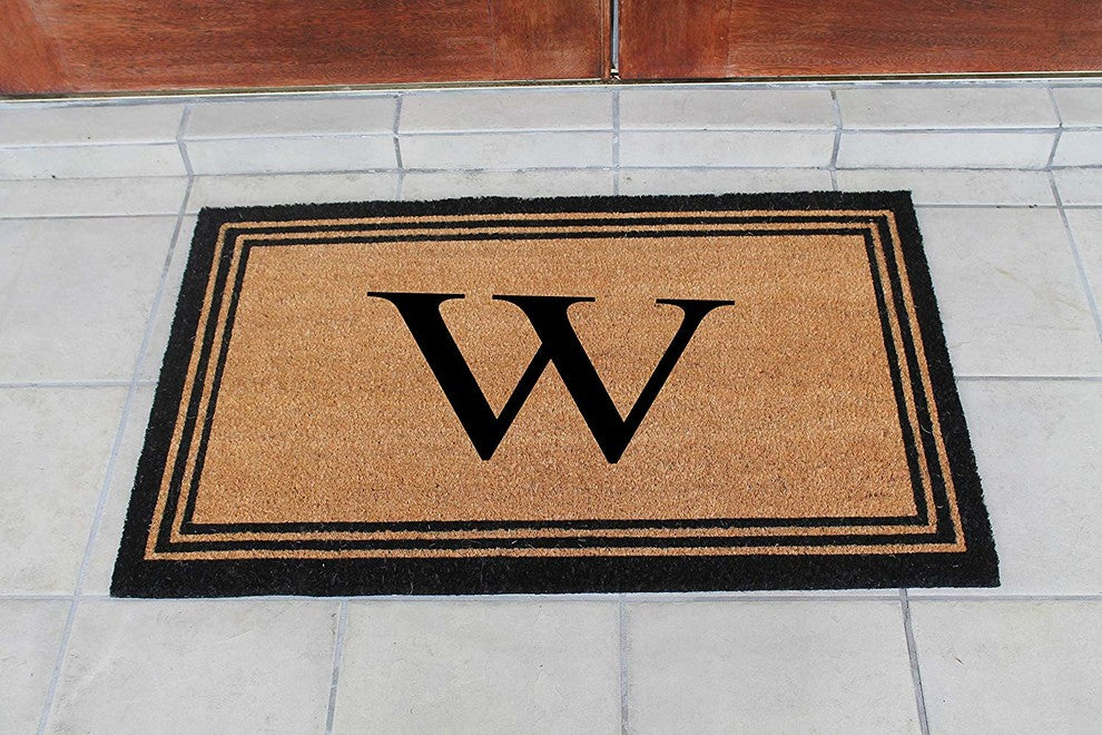A1HC Black/Beige Coir Monogrammed Doormat 24"x39" , W