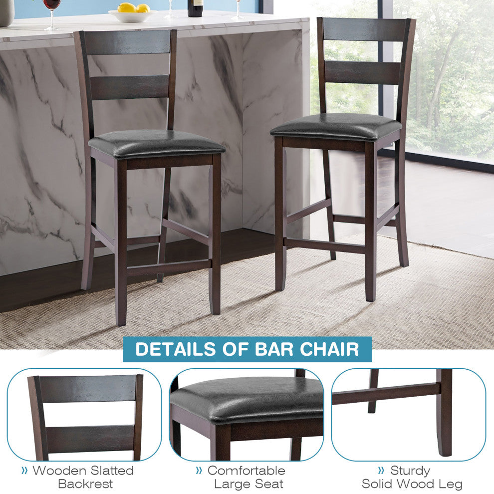 Costway 2-Pieces Bar Stools Counter Height Chairs w/ PU Leather Seat Espresso