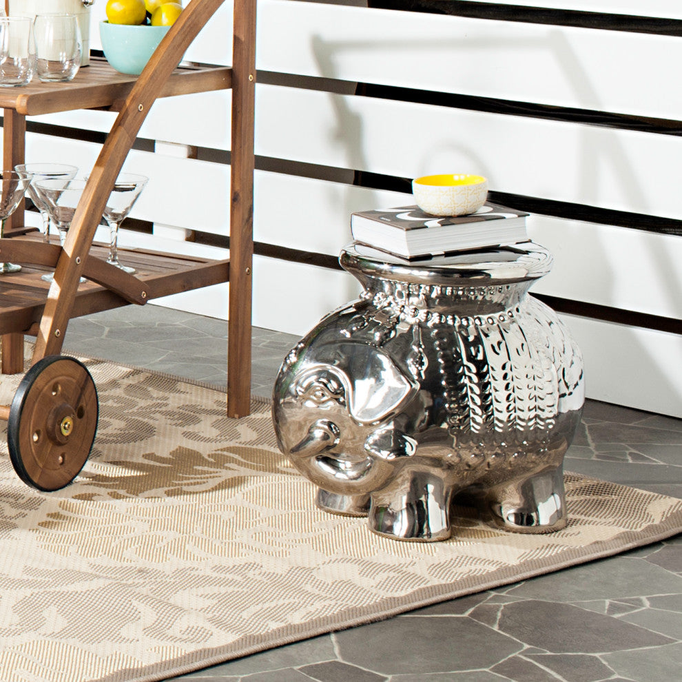 Safavieh Ceramic Elephant Stool, Silver