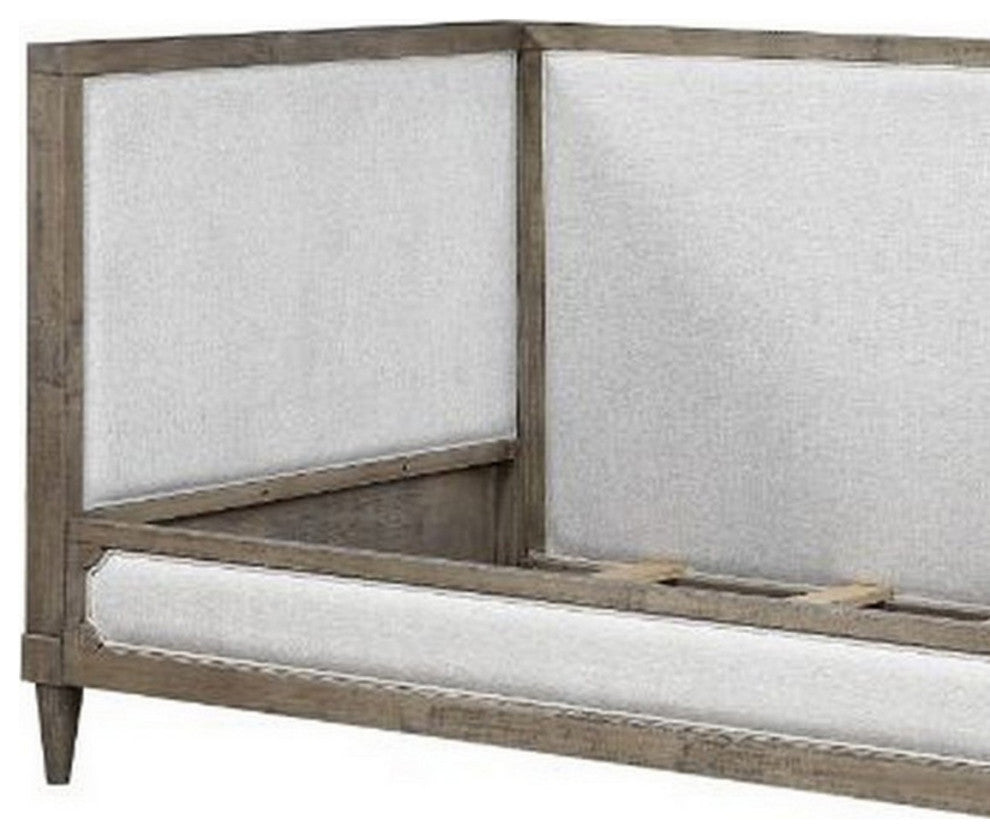 Benzara BM261737 Daybed With Fabric Upholstery and Carvings, Weathered Brown