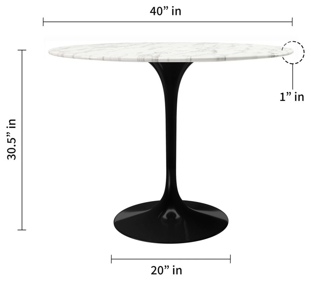 Rose 40" Round Marble Dining Table, Black Base