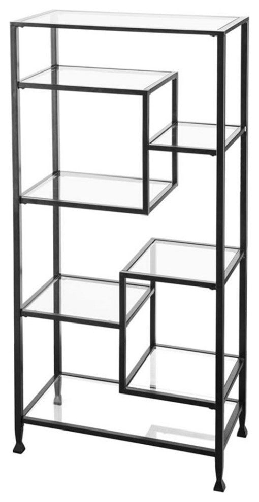 Maklaine Modern designed Metal and Glass Etagere in Black Finish
