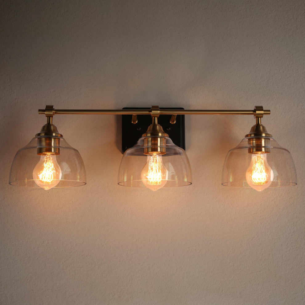LNC 24.4" 3-Light Matte Black and Polished Gold Modern Bathroom Vanity Light
