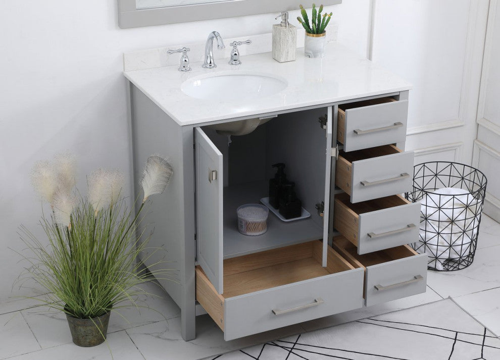 Iris 36" Single Bathroom Vanity, Gray With Backsplash