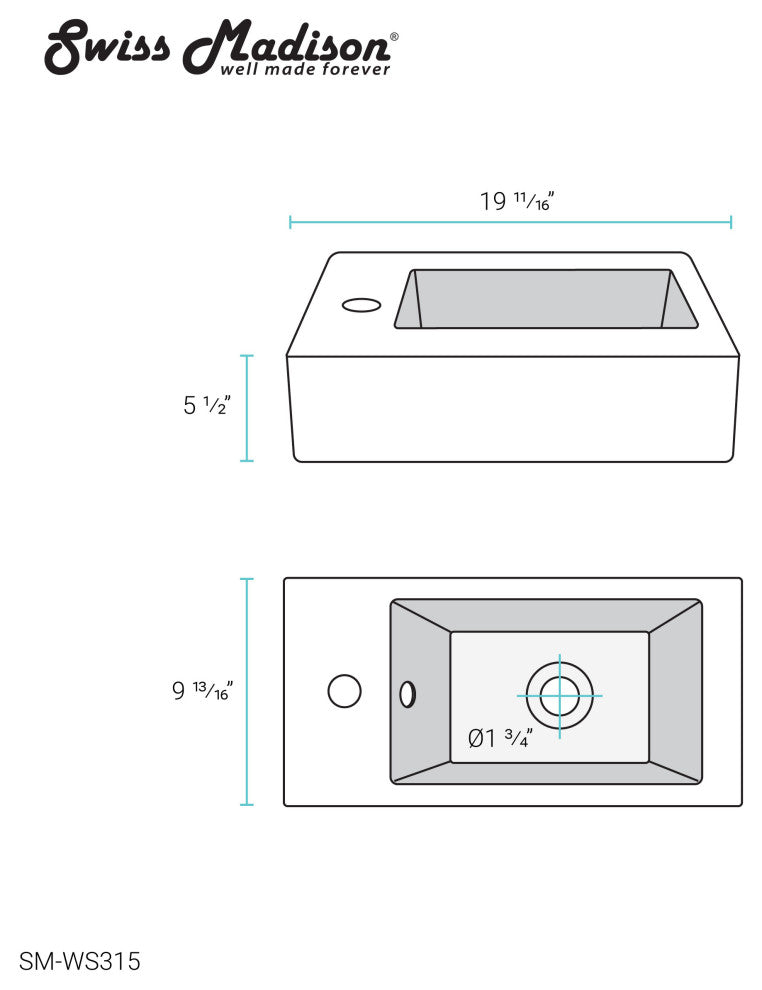 Voltaire 19.5"x10" Ceramic Wall Hung Sink With Faucet Mount, Left Side