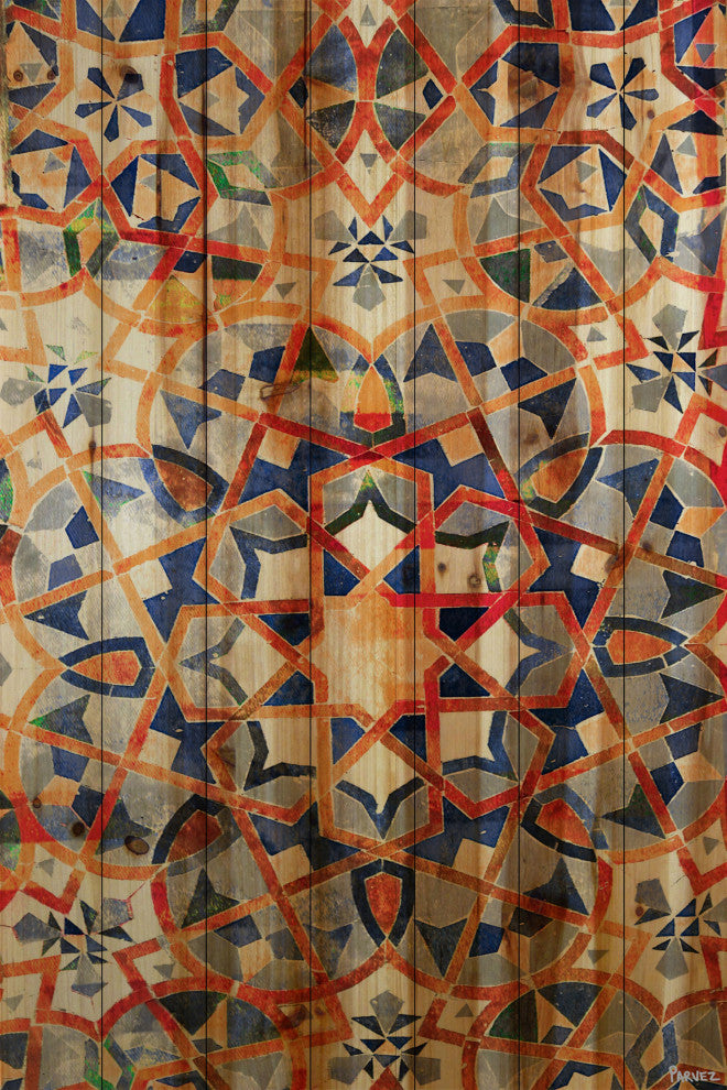 "Figuig" Wall Art on Wood, 30"x45", Natural Pine Wood