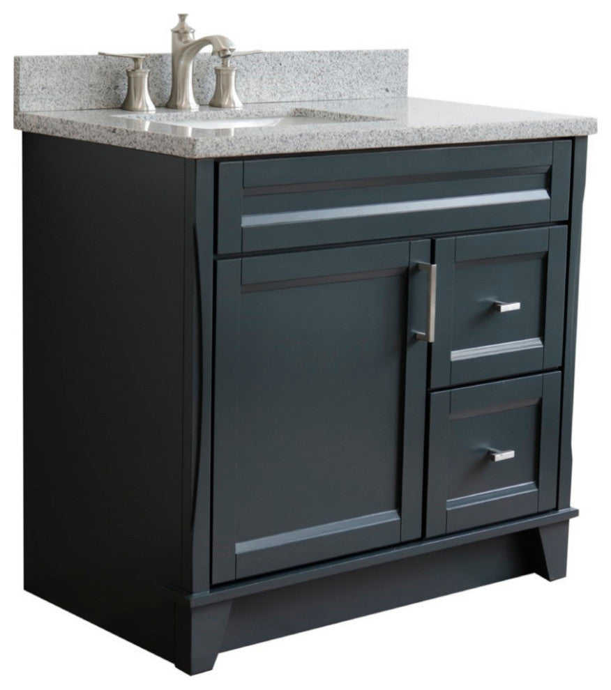 37" Single Sink Vanity, Dark Gray Finish With Gray Granite