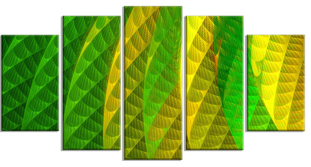 Layered Green Psychedelic Design, Abstract Canvas Art Print, 60"x32", 5 Panels