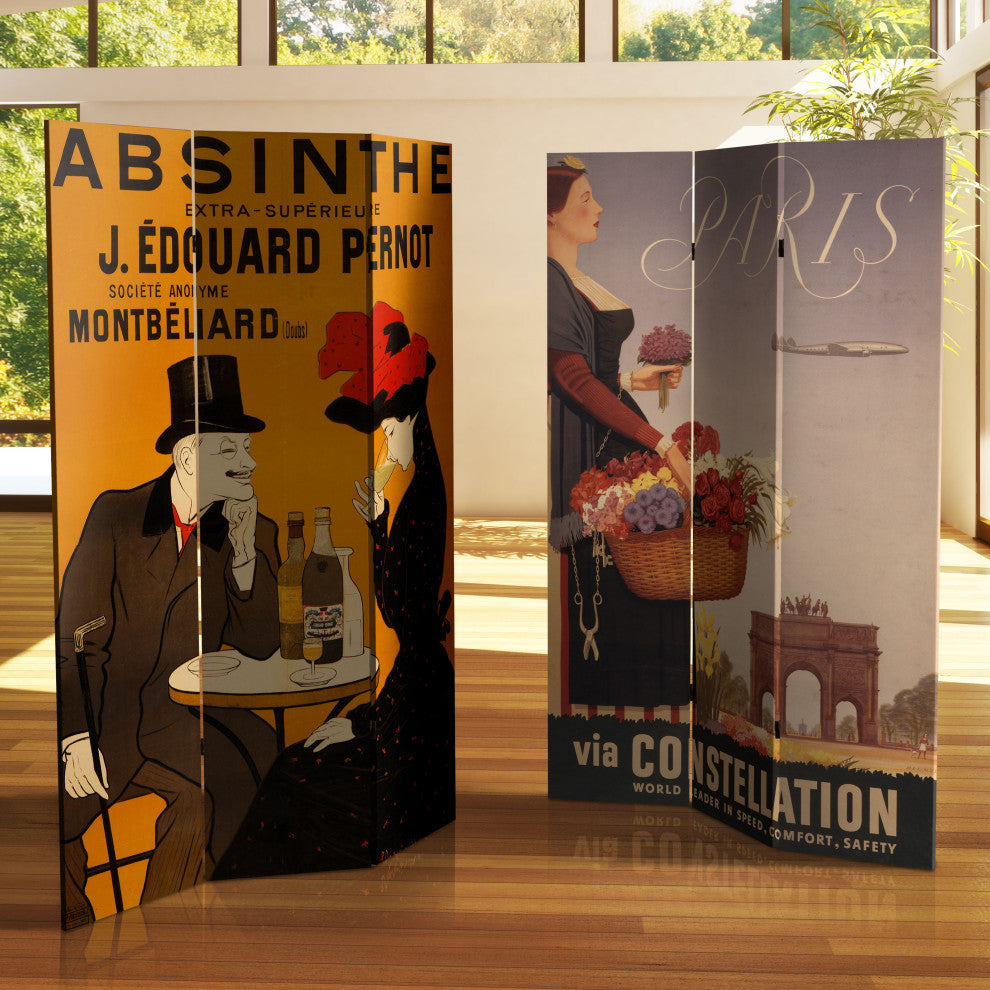 6' Tall Double Sided Absinthe Canvas Room Divider