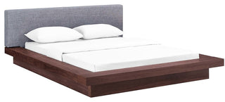 Walnut Gray Freja Queen Fabric Platform Bed