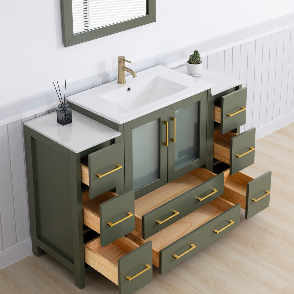 Vanity Art Freestanding Bathroom Vanity Set with Ceramic Top & Mirror