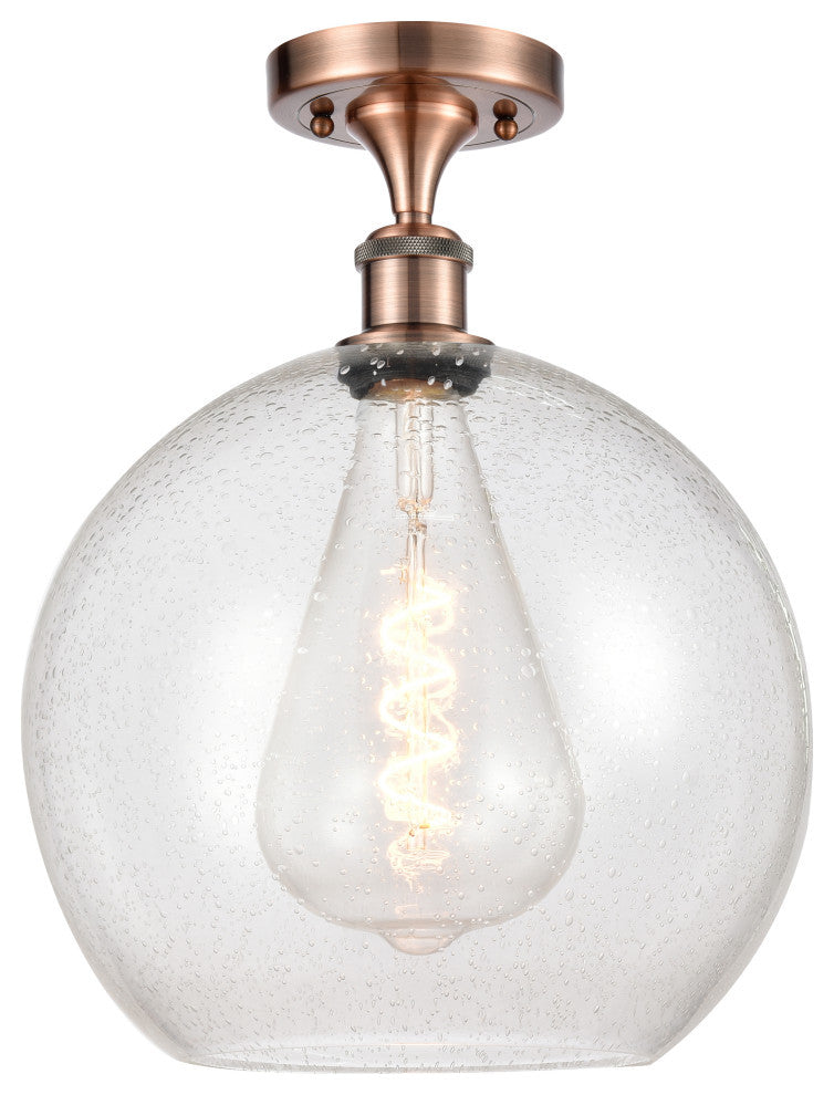 Innovations 516-1C-AC-G124-12 1 Light Semi-Flush Mount, Antique Copper