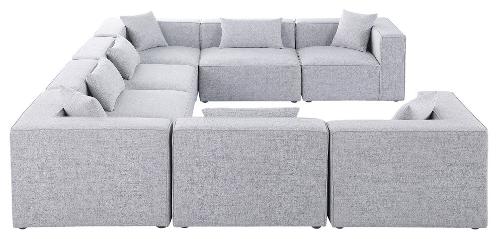 Cube Upholstered Modular Sectional, Gray, 8-Piece: 4 Armless Chair, 4 Corner Chair, Linen Texured Fabric