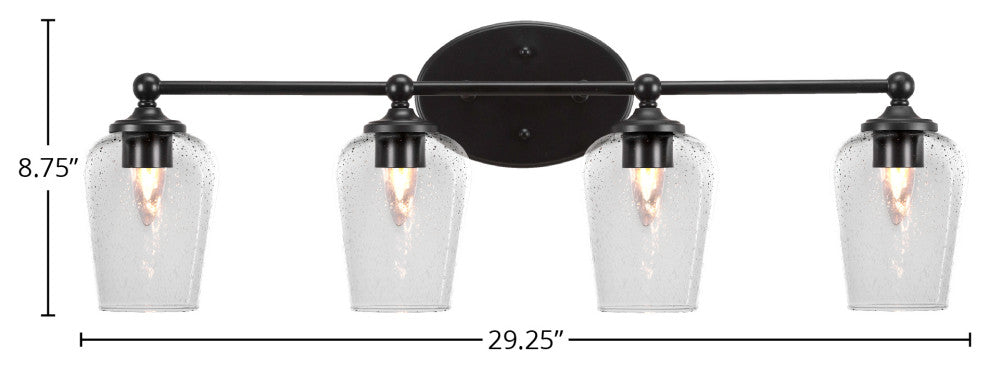 Capri 4-Light Bath Bar, Matte Black/Clear Bubble