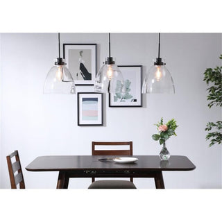 Living District Frey 3-Light Mid-Century Metal Pendant in Black and Clear