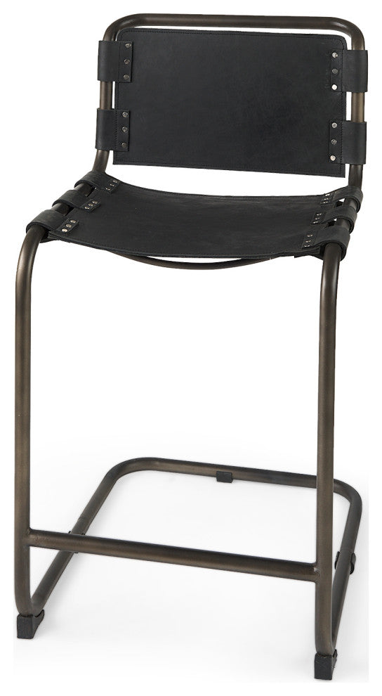 Berbick 21L x 25W x 38H Black Leather With Iron Frame Counter Stool
