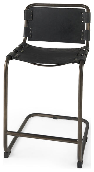 Berbick 21L x 25W x 38H Black Leather With Iron Frame Counter Stool