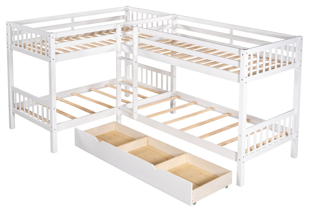 Gewnee Twin L-Shaped Bunk bed with Drawers in Gray