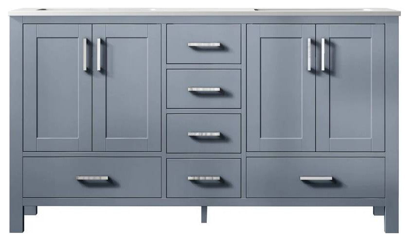 Jacques 60" Dark Grey Double Sink Vanity with Quartz Top, No Mirror