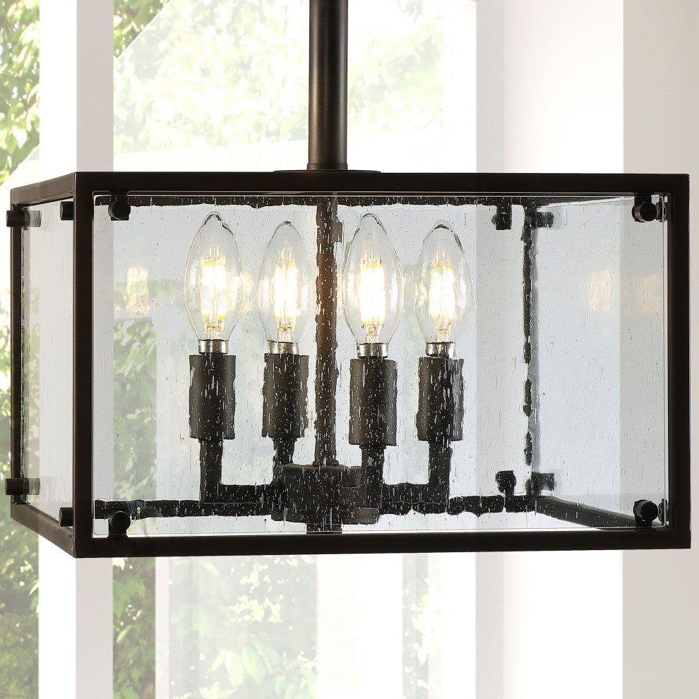 Paysan 13" 4-Light Iron Glass LED Flush Mount, Black