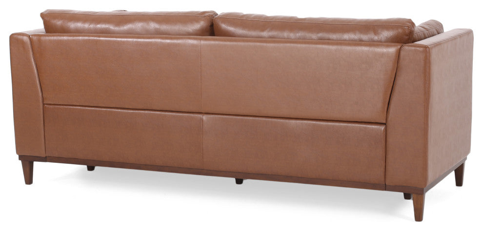 Ayers Faux Leather Upholstered 3 Seater Sofa, Cognac + Espresso