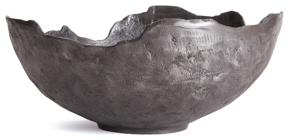 Large 16 in Free Form Dark Gray Decorative Bowl Organic Shape Modern Metal Round