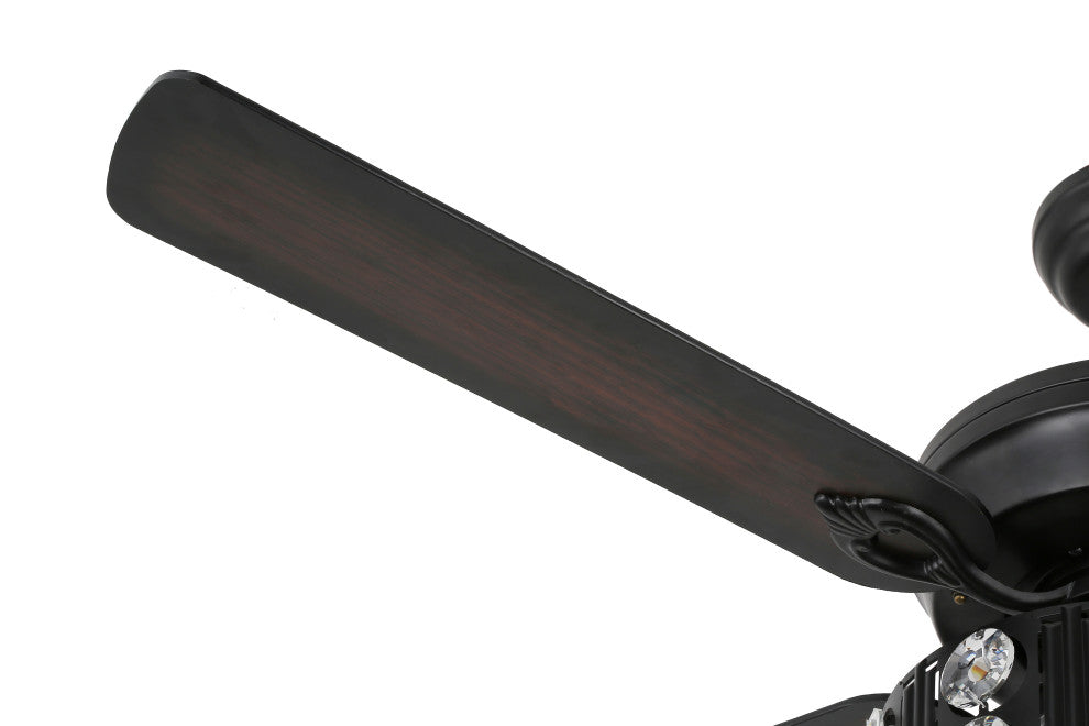 Crystal Ceiling Fan with Remote 5 Blades 52Inch, Black