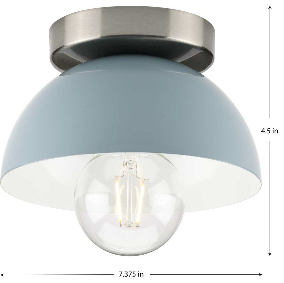 1-Light Mid-Century Modern Flush Mount Light, Coastal Blue