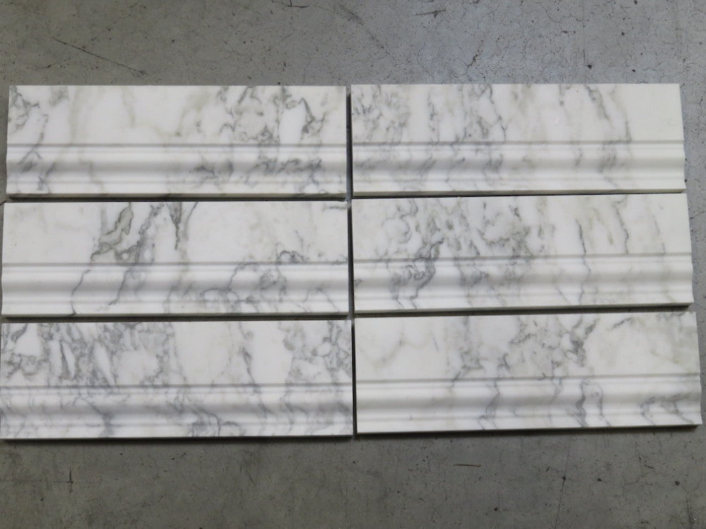 Statuary White Statuario Marble 4x12 Baseboard Crown Molding Honed, 1 piece