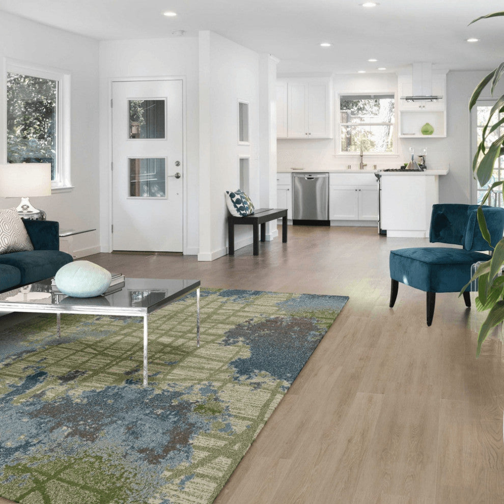 6' X 9' Green Or Blue Abstract Design Indoor Area Rug