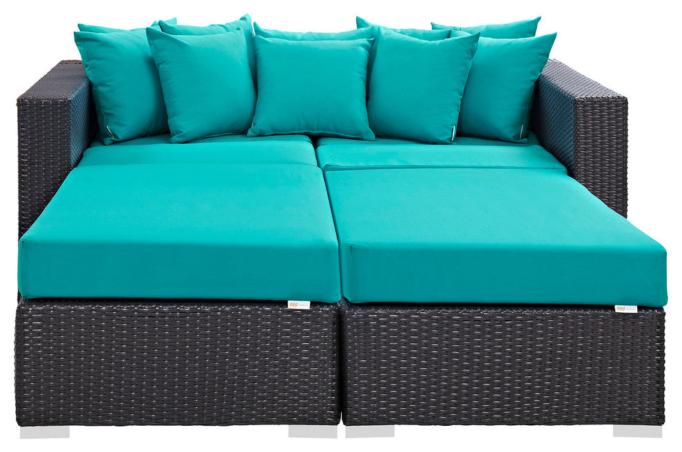 Modway Convene 4 Piece Outdoor Patio Daybed, Espresso Turquoise