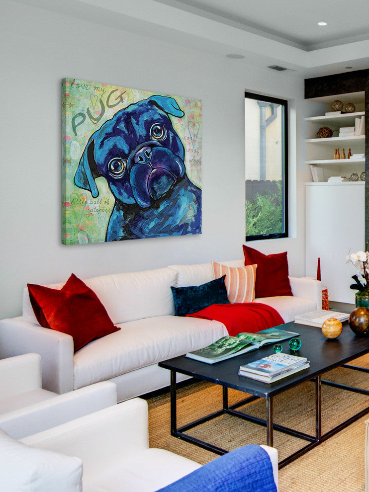 "Black Pug" Painting Print on Wrapped Canvas