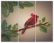 Red Paper Quilling of Cardinal Bird, Floral Triptych Canvas Art, 36x28, 3 Panels