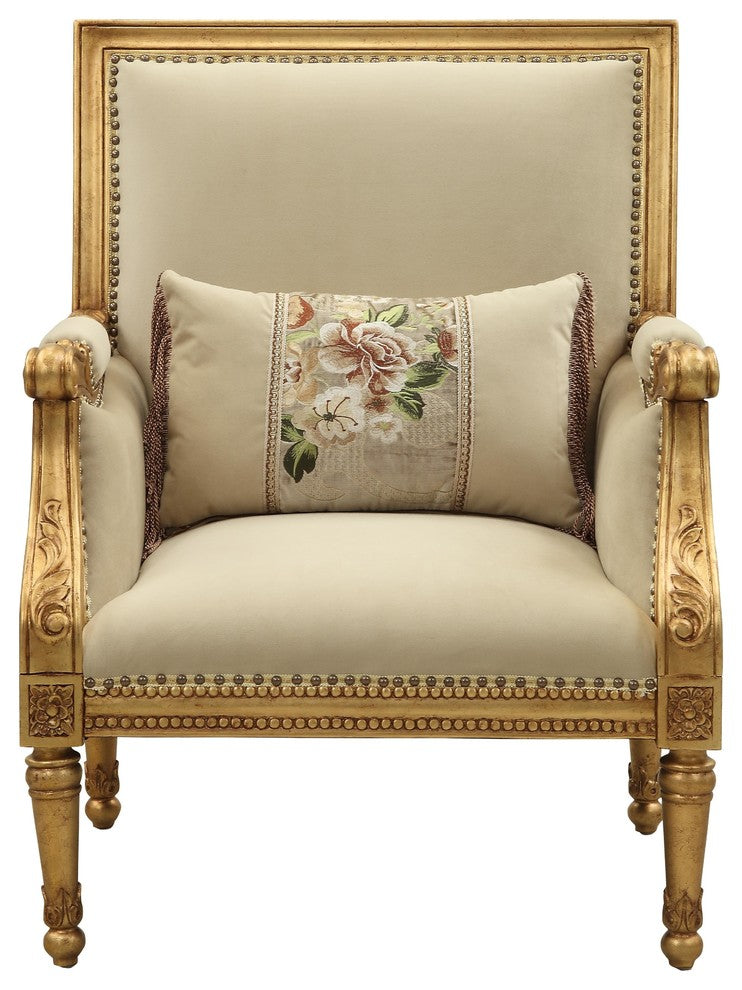 ACME Daesha Accent Chair and Pillow, Fabric and Antique Gold