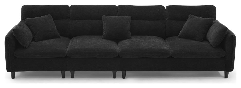 GDF Studio Modern Convertible L-Shaped Sectional Sofa With Ottoman, Black