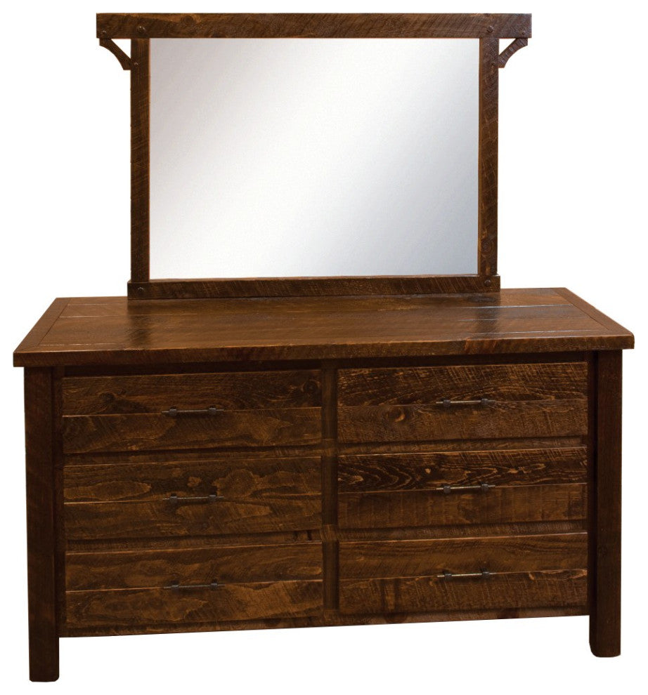 Rustic Barn Wood Style Timber Peg 6-Drawer, Early American, Dresser and Mirror