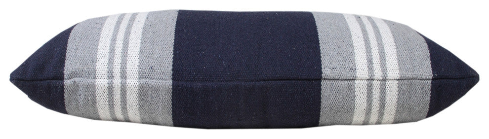 Ox Bay Handwoven Blue/Gray Stripe Organic Cotton Pillow Cover, 14"x36"