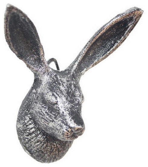 Rustic Silver Cast Iron Decorative Rabbit Hook 5"