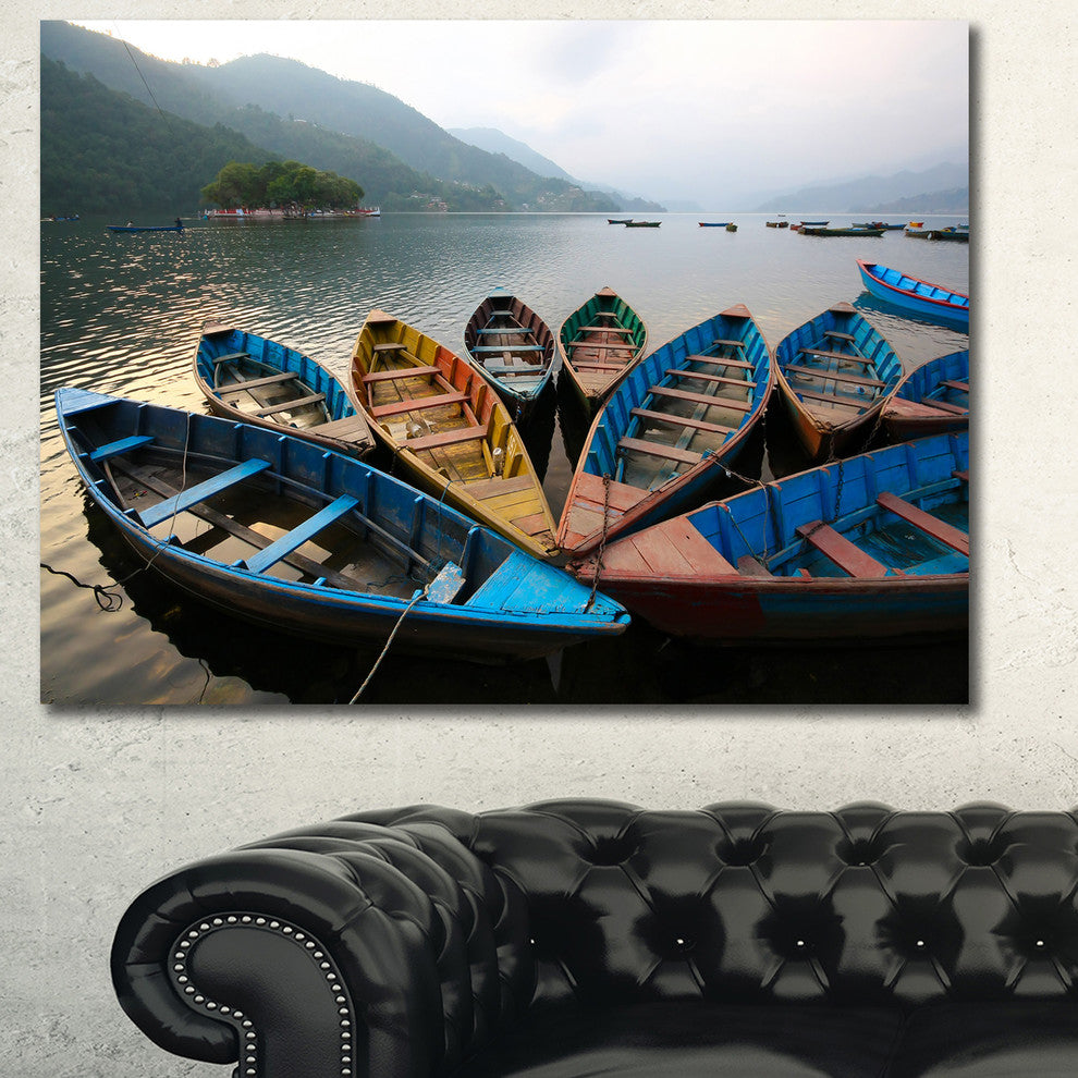 Beautiful Boats in Phewa Lake, Boat Canvas Art Print, 40"x30"