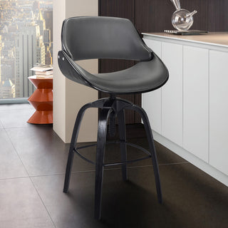 Vanessa Adjustable Barstool in Black Brushed Wood Finish and Gray Faux Leather
