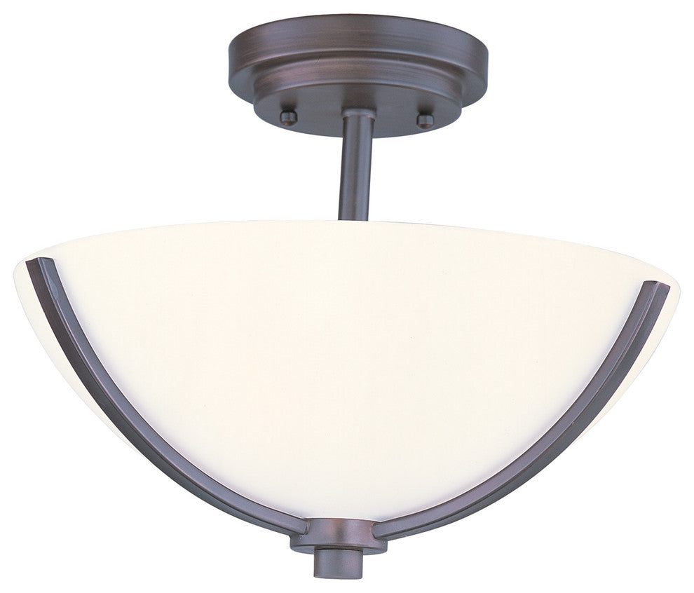 Deven 3-Light Semi Flush, Oil Rubbed Bronze, Satin White Glass