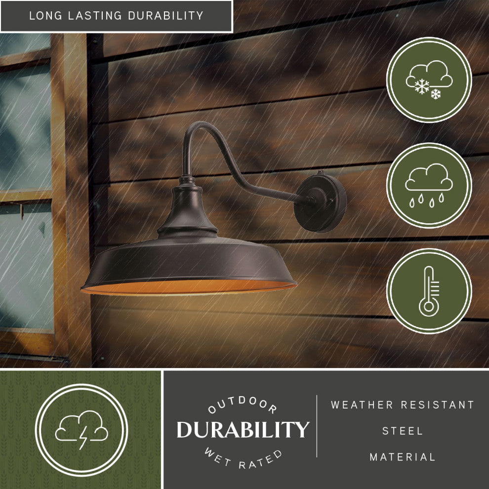 Dorado 1 Light Barn Outdoor Wall Lantern, Dark Bronze/Light Gold, 15"x12"x23"