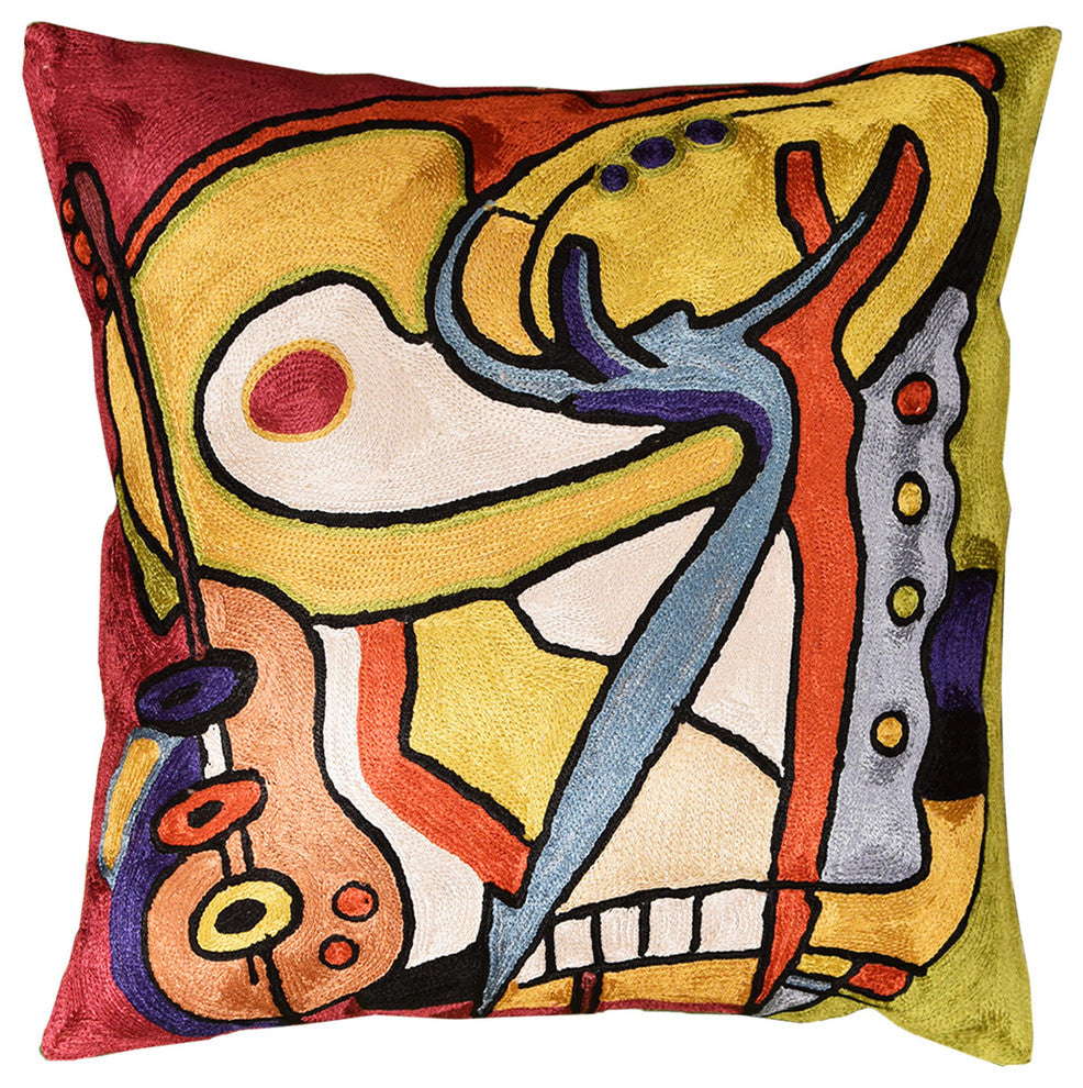 Bass Dance by Alfred Gockel Accent Pillow Cover-Handembroidered Art Silk 18x18"