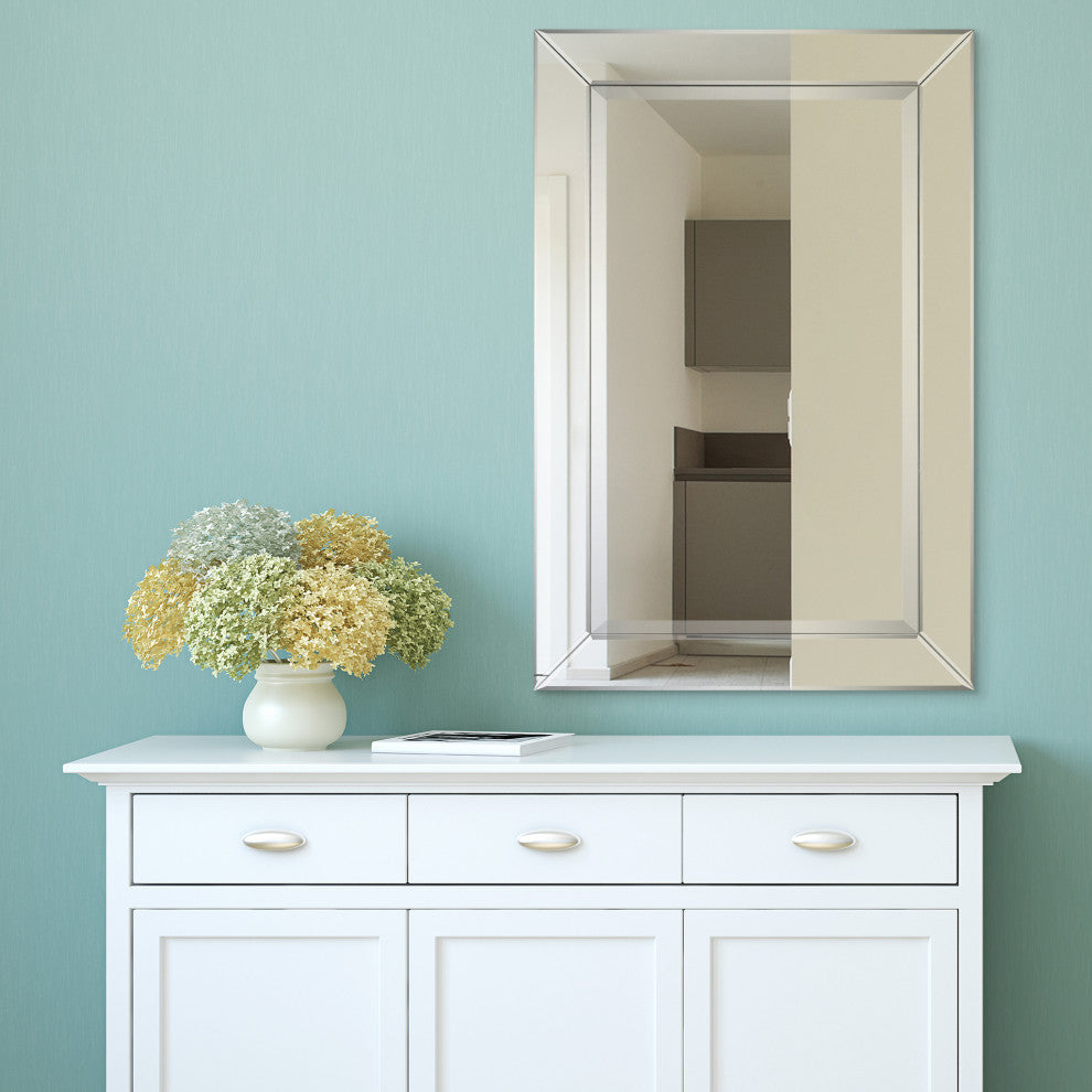 Antique Beveled Rectangle Wall Mirror, 1" Beveled Center, Wood Frame, 30"x20"