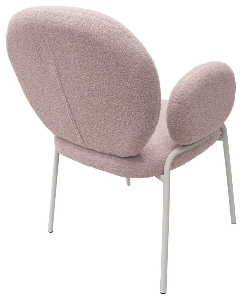 Celestial Boucle Dining Chairs With Arms, White Iron Legs, Grey