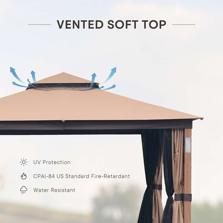 10 x 12 ft. Steel Soft-top Gazebo Zippered 2-Tier Curtain Double Roof Vented