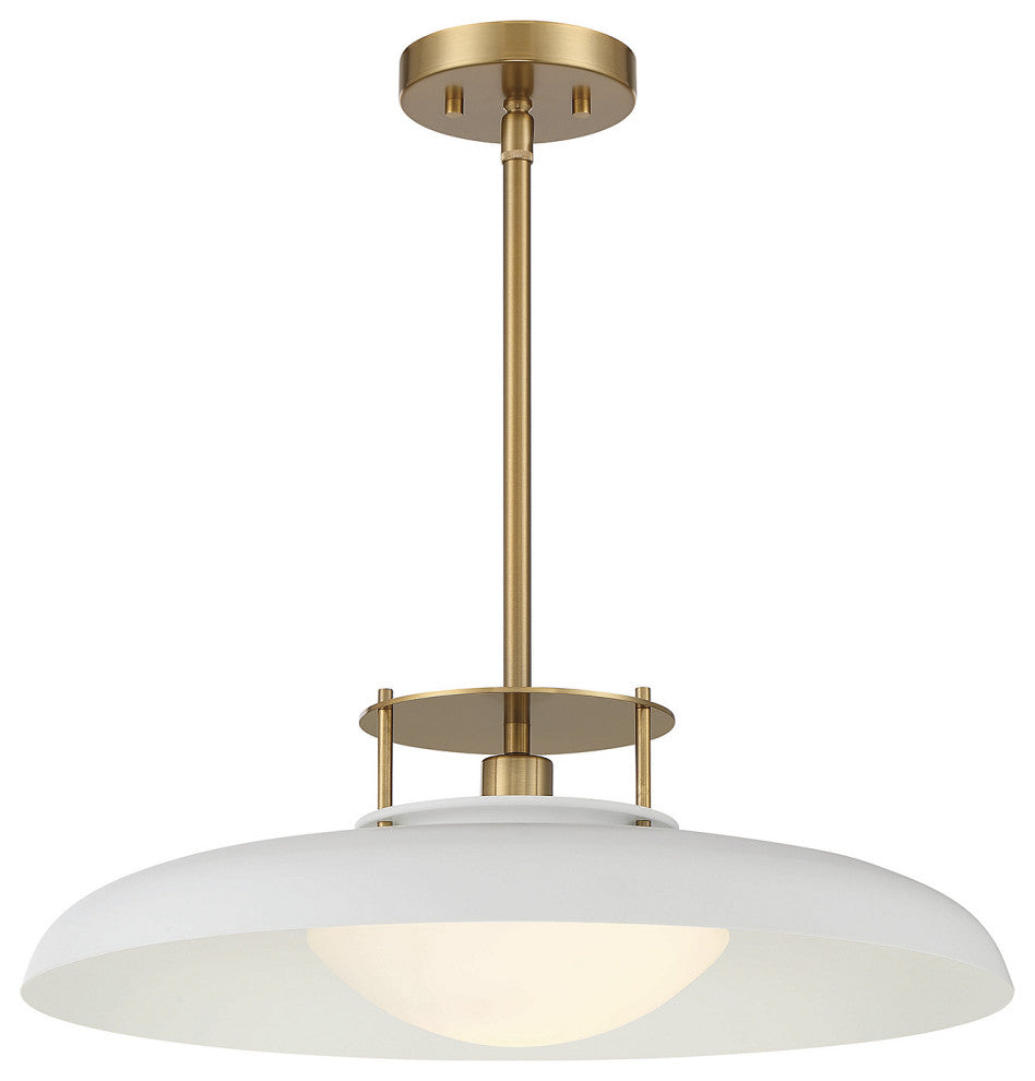 Gavin 1-Light Pendant, White With Warm Brass Accents