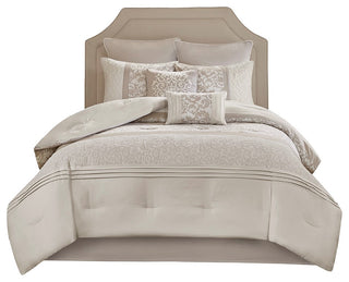 510 Design Ramsey Embroidered 8 Piece Comforter Set, Neutral, King